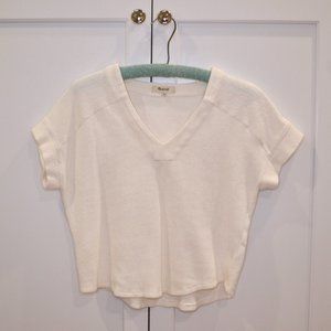 Madewell Cream Boxy Ribbed V-Neck Top